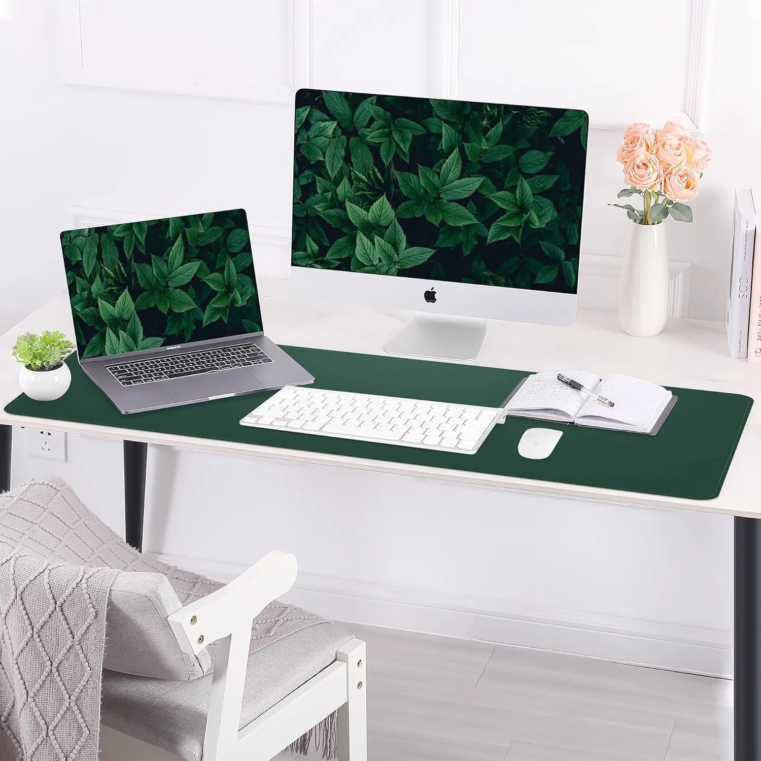 Leather Desk Pad Protector, Large Desk Mat with Natural Cork & PU Leather,Mouse Pad,Non-Slip Office Desk Mat,Waterproof