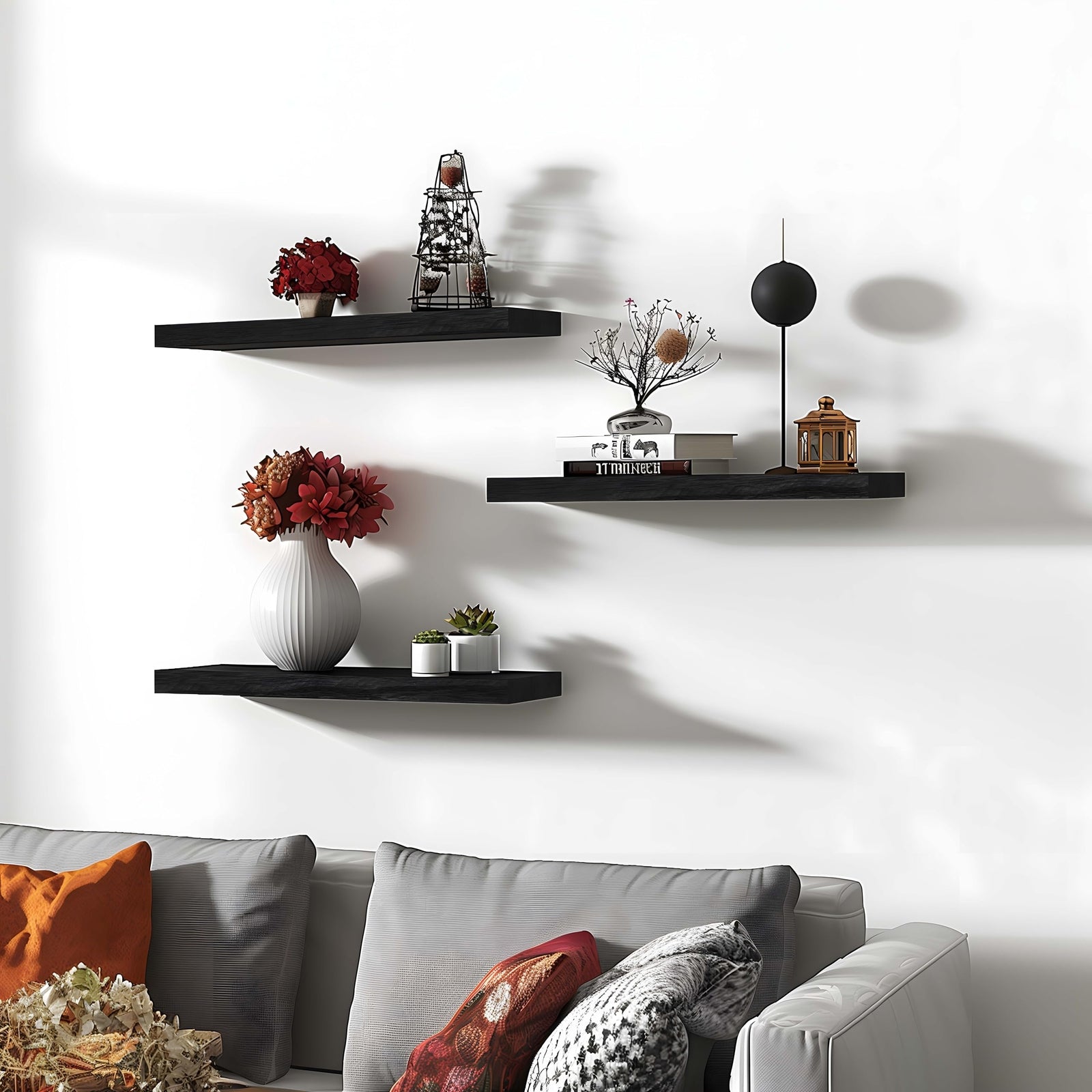 Black Floating Shelves, Set of 6