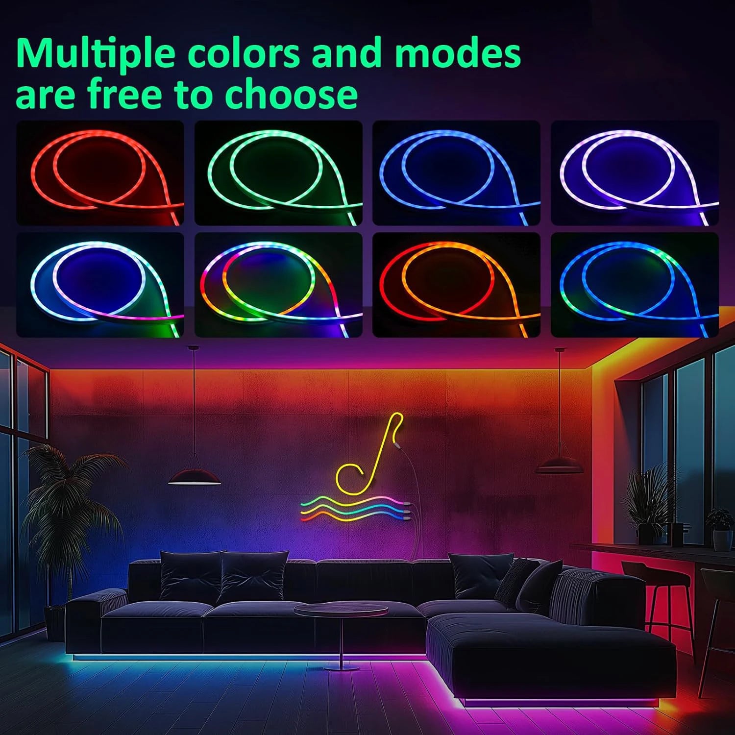 Neon LED Rope Lights, LED Lights for Bedroom Flexible LED Light Strip with Remote and APP Control RGB Lighting Strip