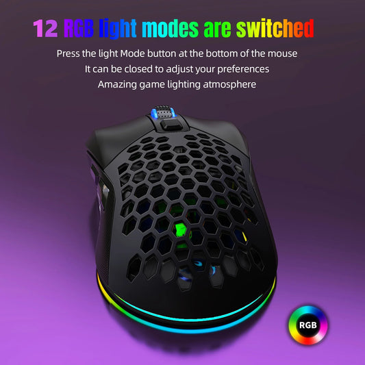 Wired Gaming Mouse with Swap Honeycomb Shell, Adjustable 7200 DPI, 6 Programmable Buttons, Lightweight Gaming Mice with 12 RGB Backlight for Windows PC Gaming and Office,Black