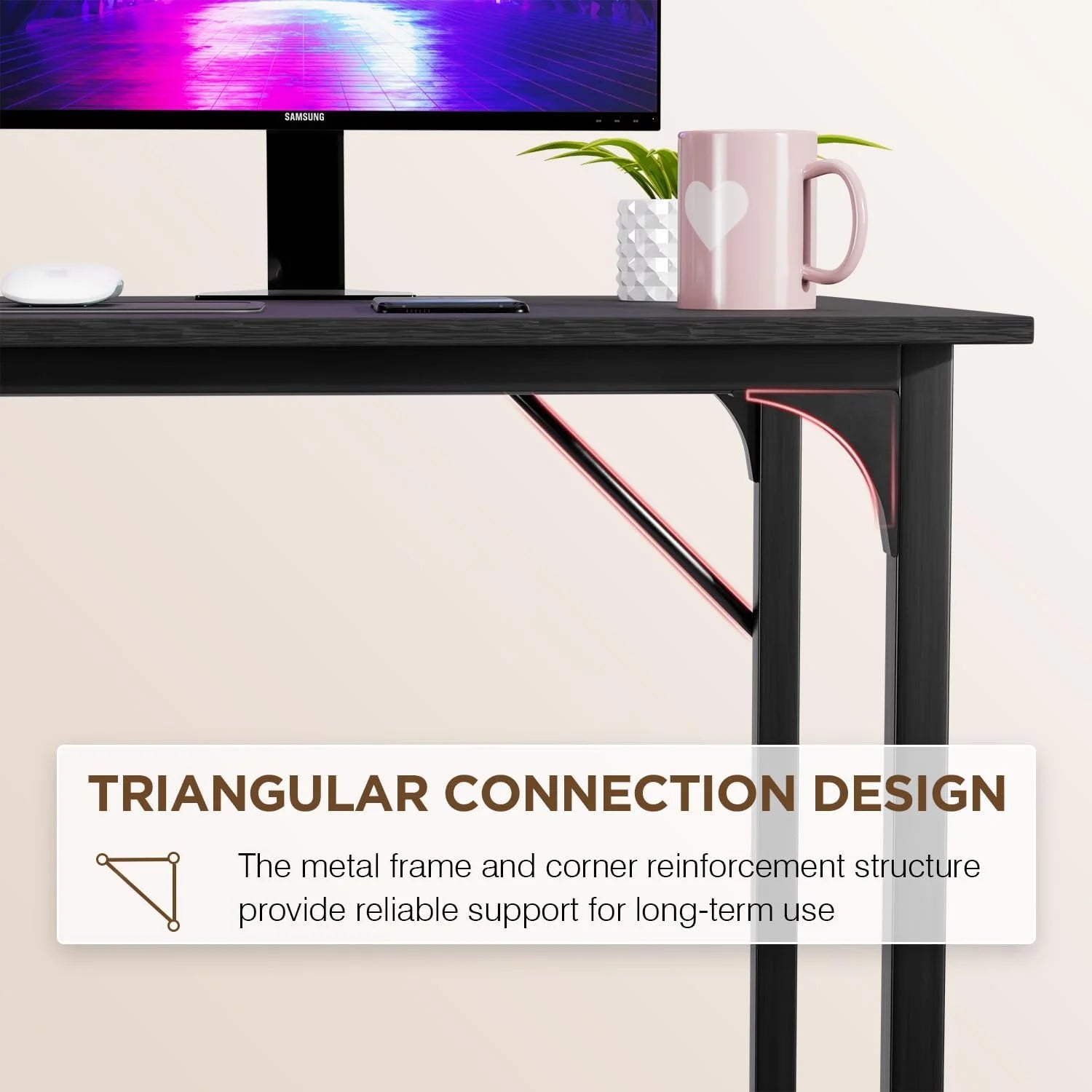 Small 47 Inch Black Computer Desk