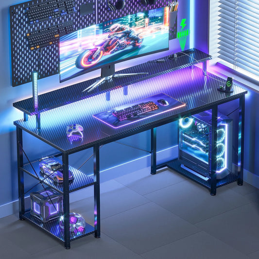 Gaming Desk with LED Lights & Power Outlets, 48 in.
