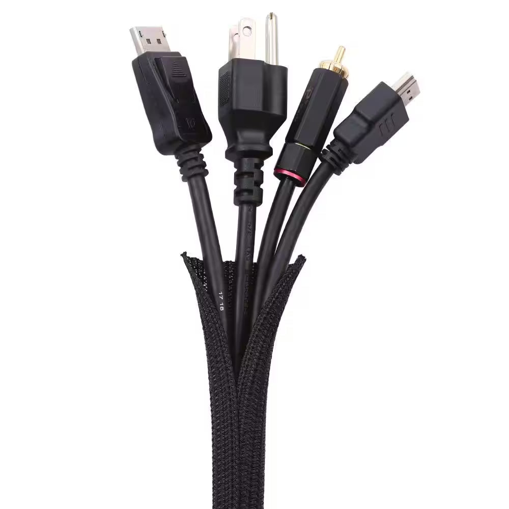 1 In.-25 Ft. Cable Management Sleeve Cord Organizer Cable Protector Split Sleeving for Home Office Automotive-Black