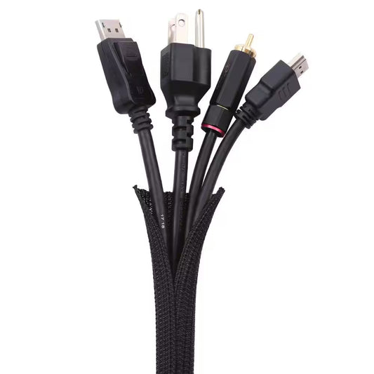 1 In.-25 Ft. Cable Management Sleeve Cord Organizer Cable Protector Split Sleeving for Home Office Automotive-Black