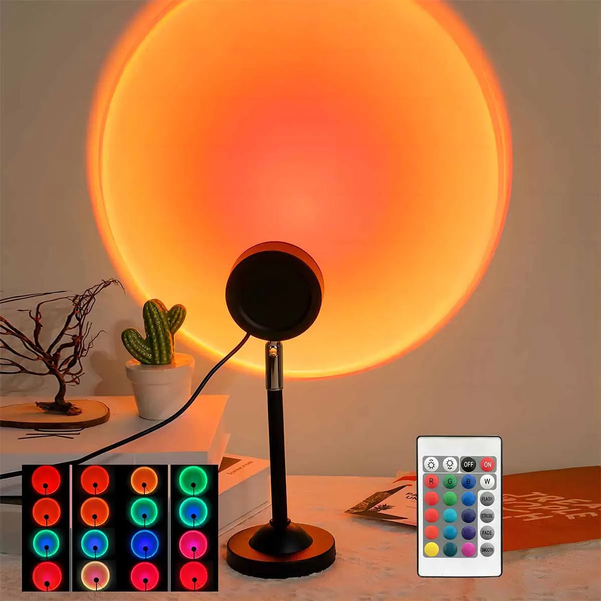Rainbow Sunset Projector Night Light RGB Lamp for Home Coffe Shop Photography Background Wall Decoration Atmosphere Table Lamp