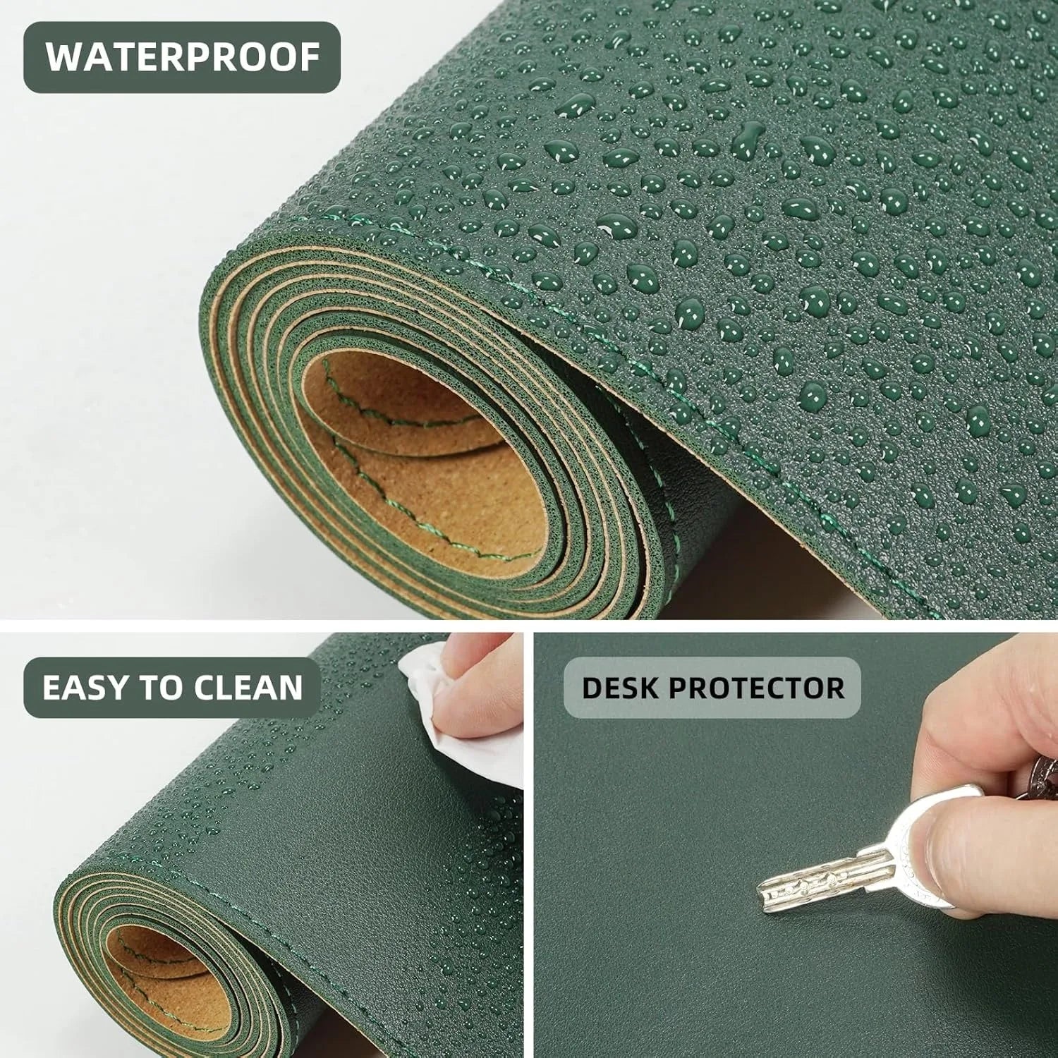 Leather Desk Pad Protector, Large Desk Mat with Natural Cork & PU Leather,Mouse Pad,Non-Slip Office Desk Mat,Waterproof