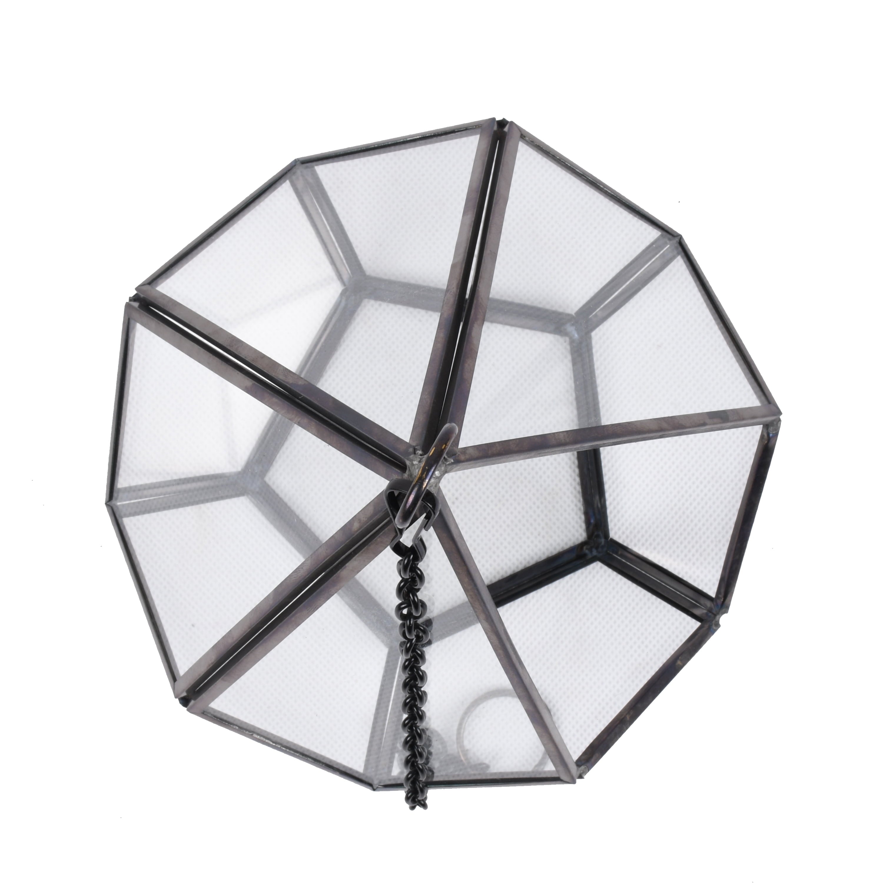 (2 Pack)  Metal and Glass Diamond Shaped Hanging Terrarium, 6.2 in Dia X 8.9 in H
