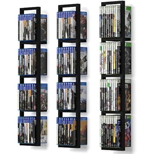 Space Black Floating Shelves for Wall, 34 Inch Video Games CD DVD Storage Shelves, Cube Storage Organizer Shelf Set Of