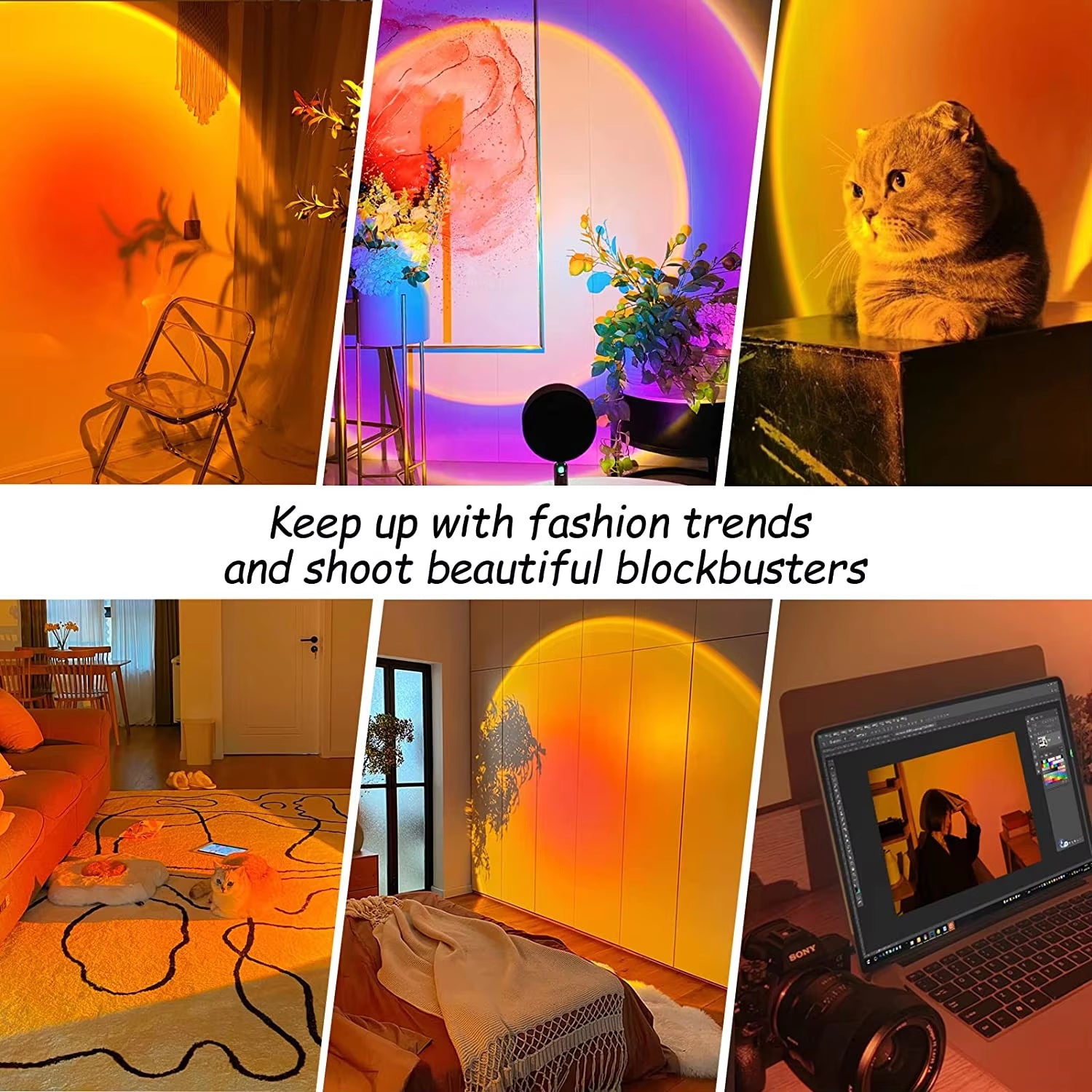 Rainbow Sunset Projector Night Light RGB Lamp for Home Coffe Shop Background Wall Decoration Atmosphere Table Lamp