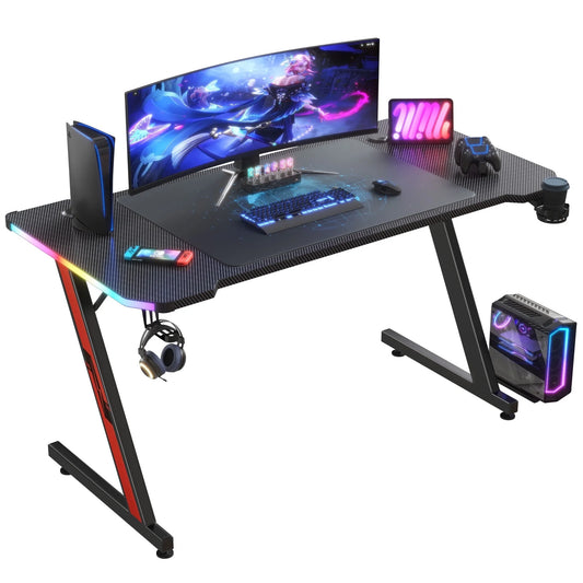 63 Inches Z-Shaped Carbon Fiber Gaming Desk with RGB Lights
