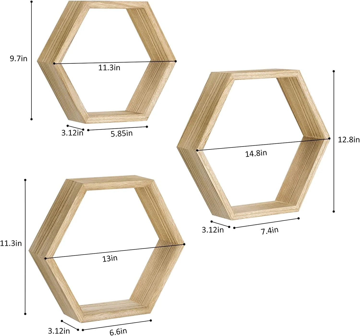 Modern 6 Hexagon Floating Shelves, 6 Count