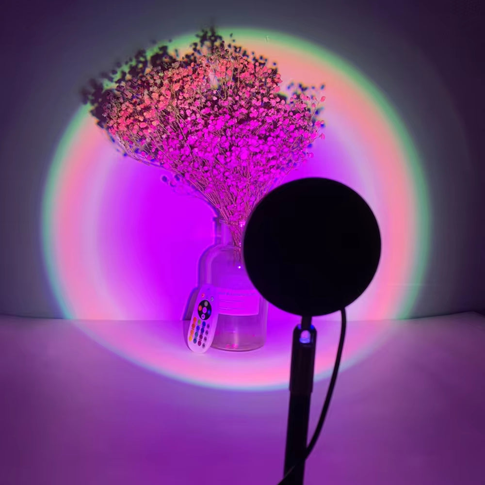Rainbow Sunset Projector Night Light RGB Lamp for Home Coffe Shop Background Wall Decoration Atmosphere Table Lamp