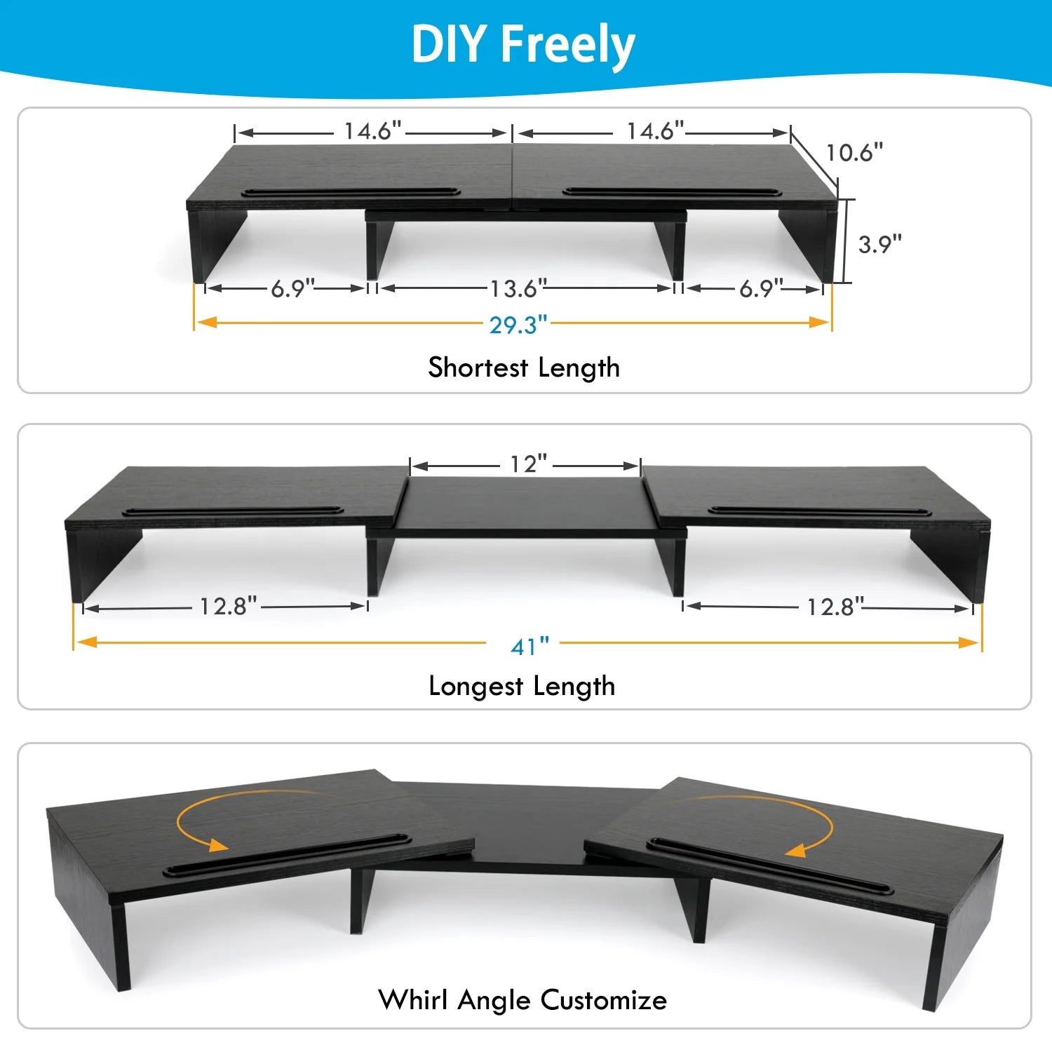 Dual Monitor Stand Riser with Adjustable Length & Angle