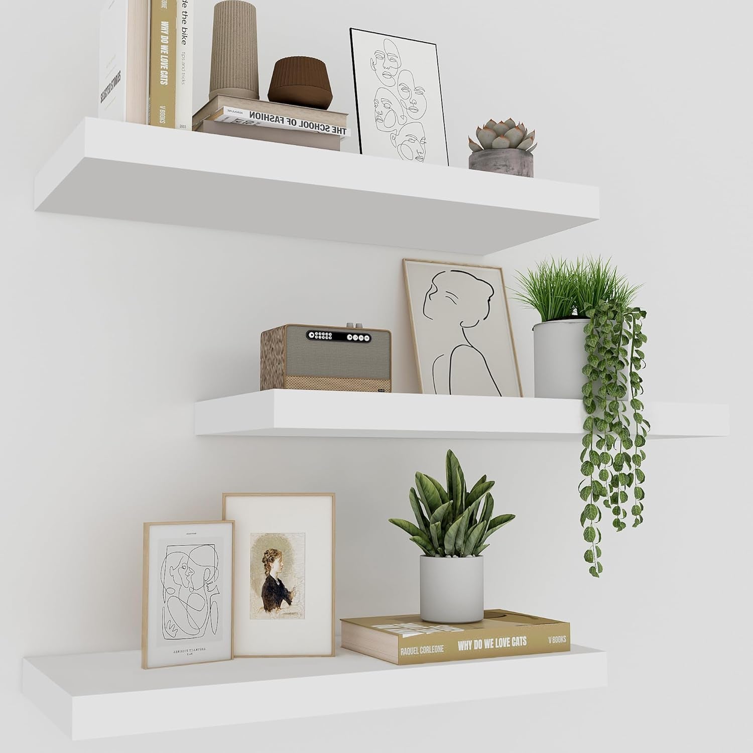 White Floating Shelves, Set of 3
