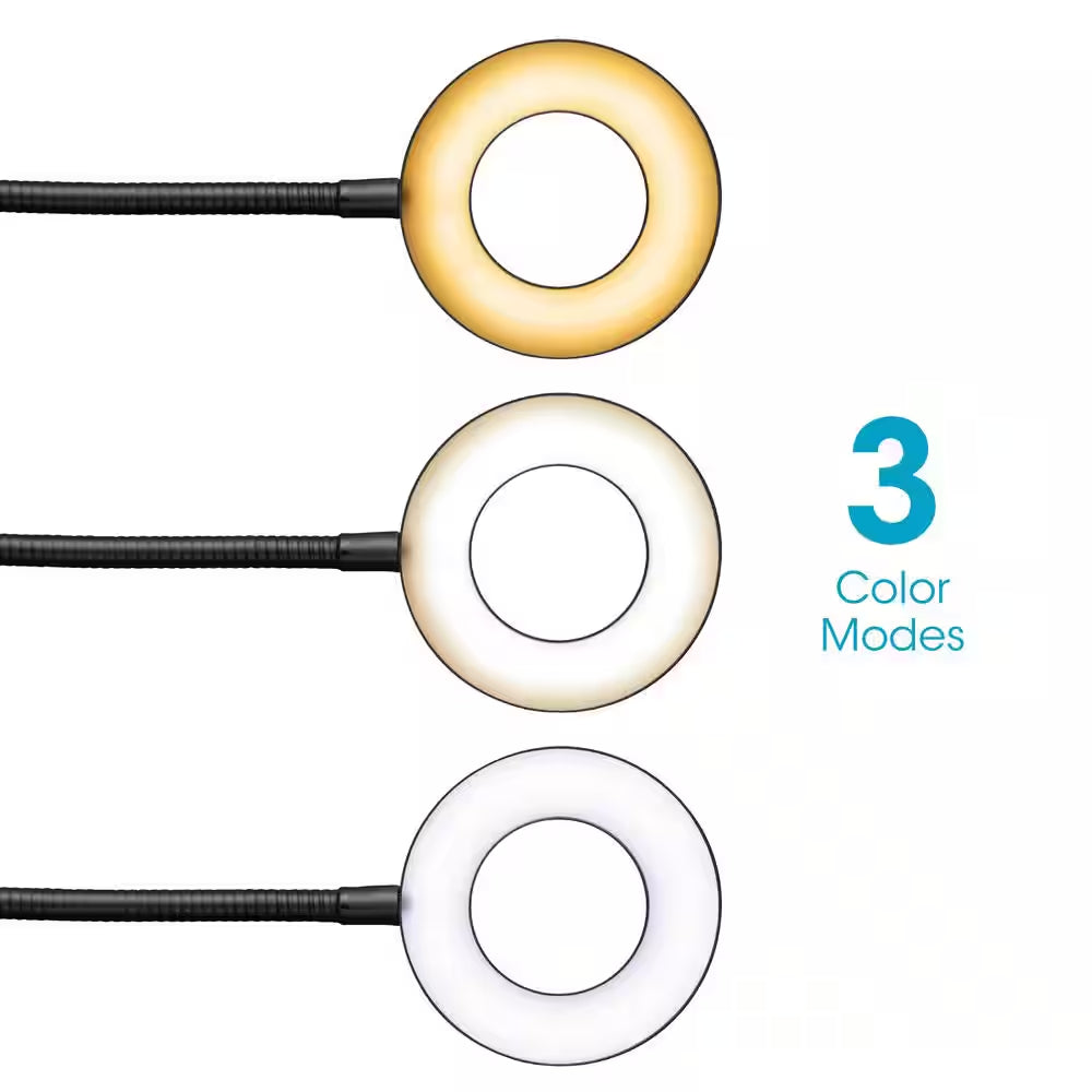 Wellness Series 20 In. Black Capture LED Clip-On Ring Light Desk Lamp