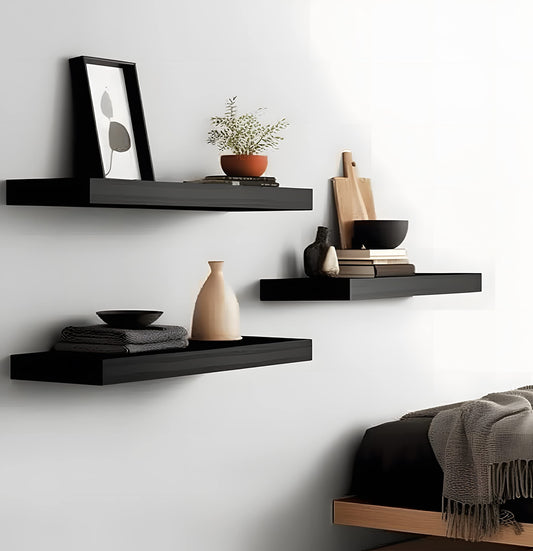 Black Floating Shelves, Set of 6