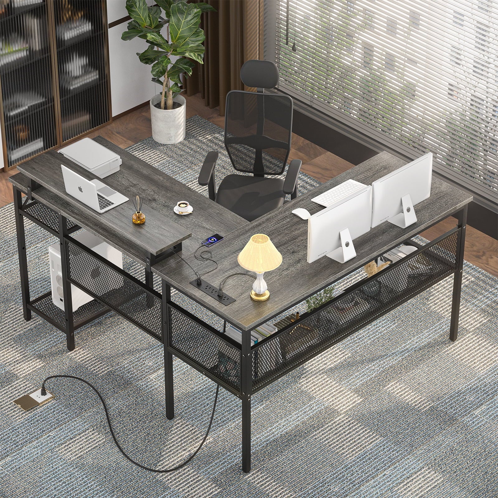 Large Modular Gaming Desk with Power and LED